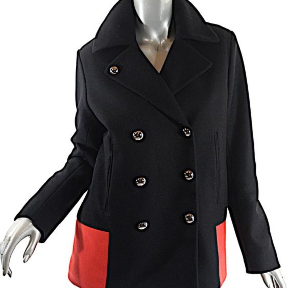 Sonia Rykiel Black By Red Wool Blend Color Pea Coat Blazer US 6